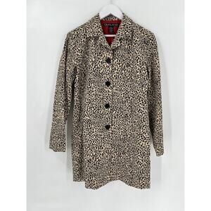 Silkland Vintage Coat Womens 10 Leopard Print Beige Black 90s Button Peacoat